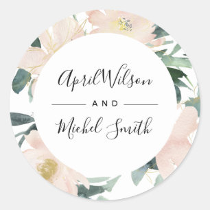 STICKER ROND MARIAGE DE CADRE D'EAU FLORALE DOUX BLUSH OR