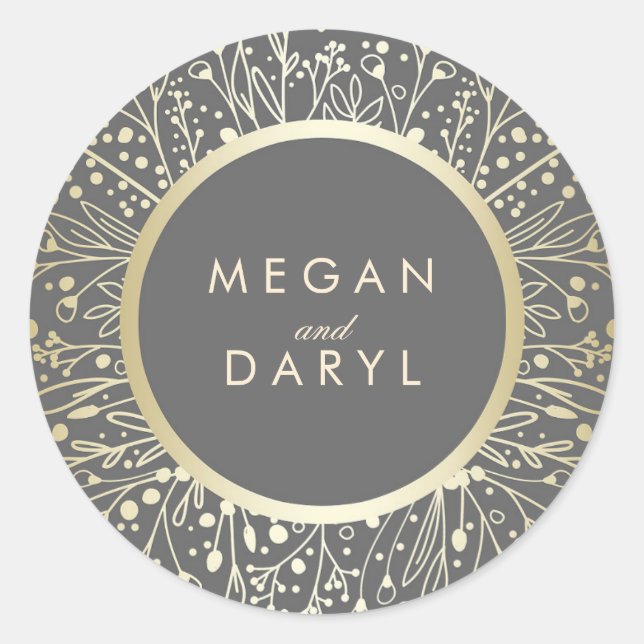 Sticker Rond Mariage de cadre floral Gold Foil Baby's Breath (Devant)