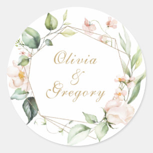Sticker Rond Mariage de cadre géométrique rose floral or
