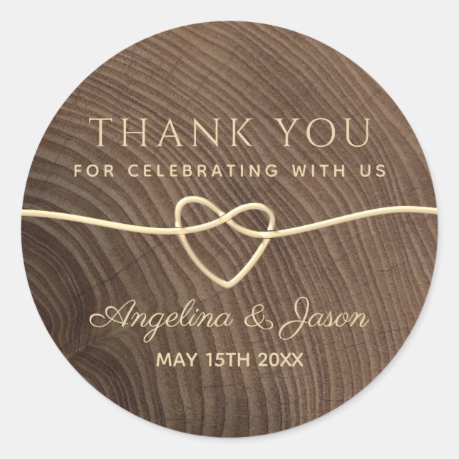 Sticker Rond Mariage de calligraphie bois Merci Favoriser (Devant)