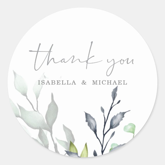 Sticker Rond Mariage de calligraphie botanique Merci (Devant)