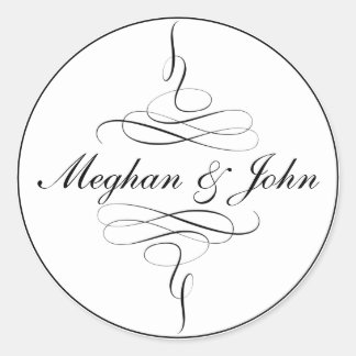 Sticker Rond Mariage de calligraphie de base noir blanc pur