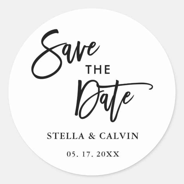 Sticker Rond Mariage de calligraphie moderne Sauvez la date (Devant)