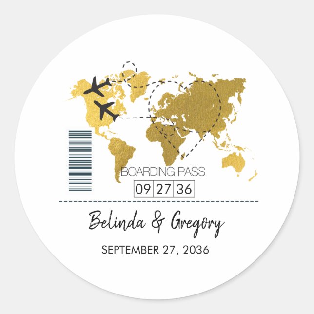 Sticker Rond Mariage de carte d'embarquement de destination (Devant)