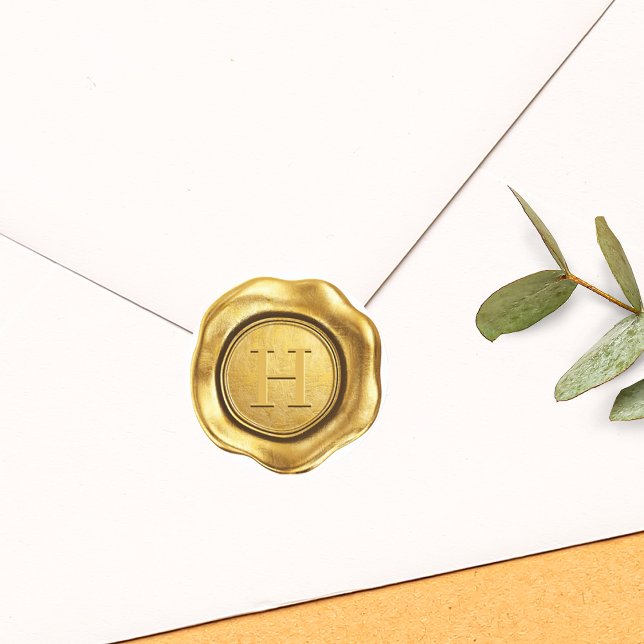 Sticker Rond Mariage de cire or Faux (Faux Gold Wax Monogram Wedding Classic Round Sticker)