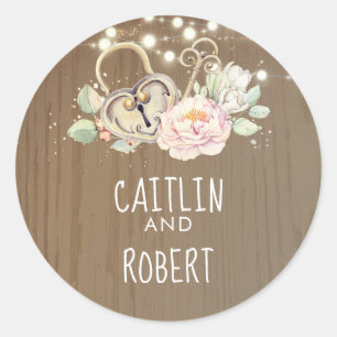 Sticker Rond Mariage de clé de verrouillage vintage