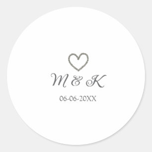 Sticker Rond Mariage de coeur d'argent lettre de nom de couple 