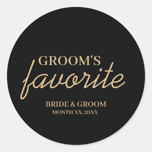 Sticker Rond Mariage de collations favori de Black and Gold Gro (Devant)