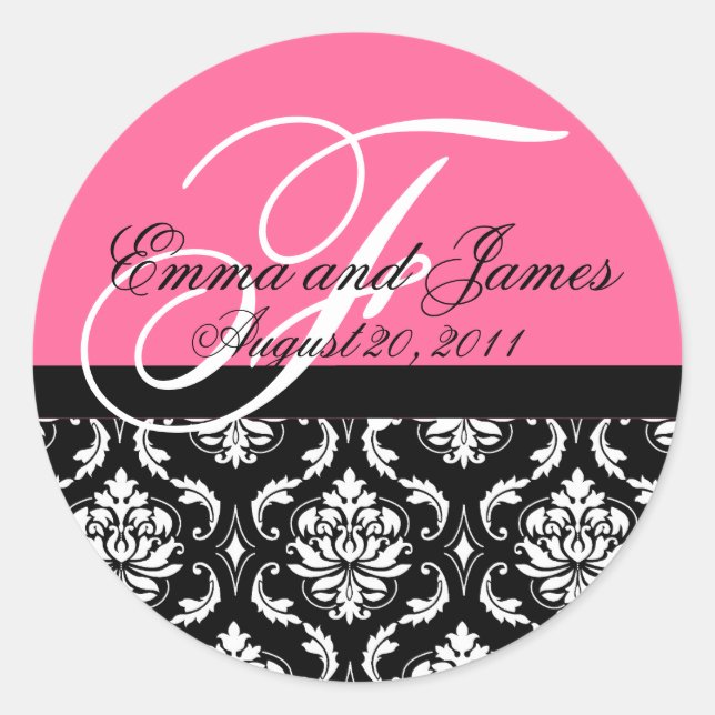 Sticker Rond Mariage de commande personnalisé Monogramme rose D (Devant)