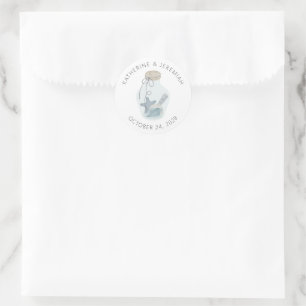Sticker Rond Mariage de coquillage nautique moderne rustique