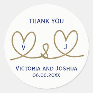 Sticker Rond Mariage de cordes de coeur bleu marine