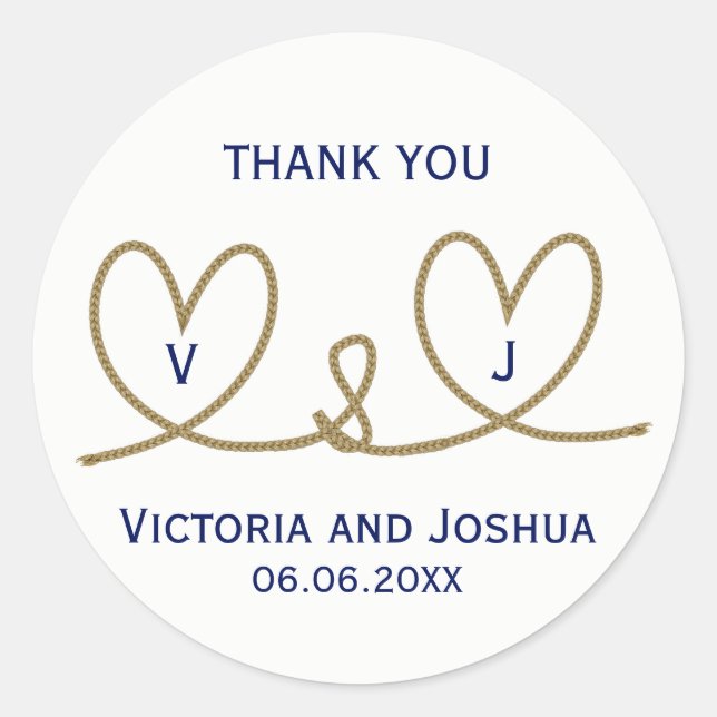 Sticker Rond Mariage de cordes de coeur bleu marine (Devant)