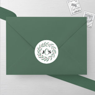 Sticker Rond Mariage de couronne À feuillage persistant Monogra