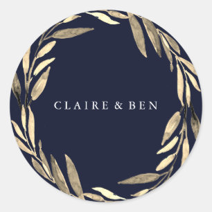 Sticker Rond Mariage de couronne bleu marine moderne feuille do