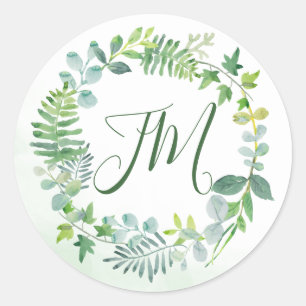 Sticker Rond Mariage de couronne de feuillage vert