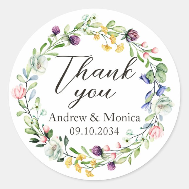Sticker Rond Mariage de couronne fleur sauvage en faveur du Mer (Devant)