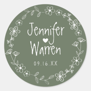Sticker Rond Mariage de couronnes à main florale vert