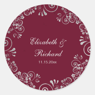 Sticker Rond Mariage de couronnes florales argentées en Bourgog