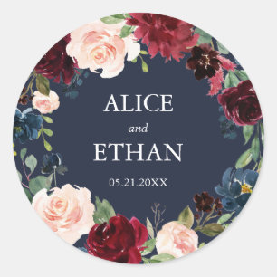 Sticker Rond Mariage de couronnes florales bleues de la Bourgog