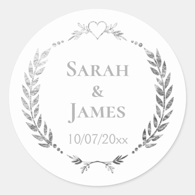 Sticker Rond Mariage de courroie gris argenté personnalisé élég (Devant)
