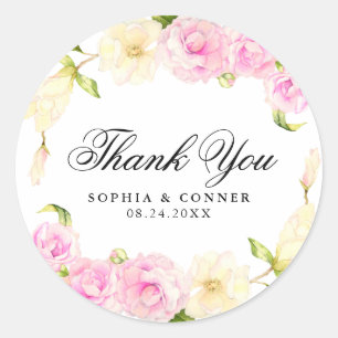 Sticker Rond Mariage de crème rose de couronne fleurie