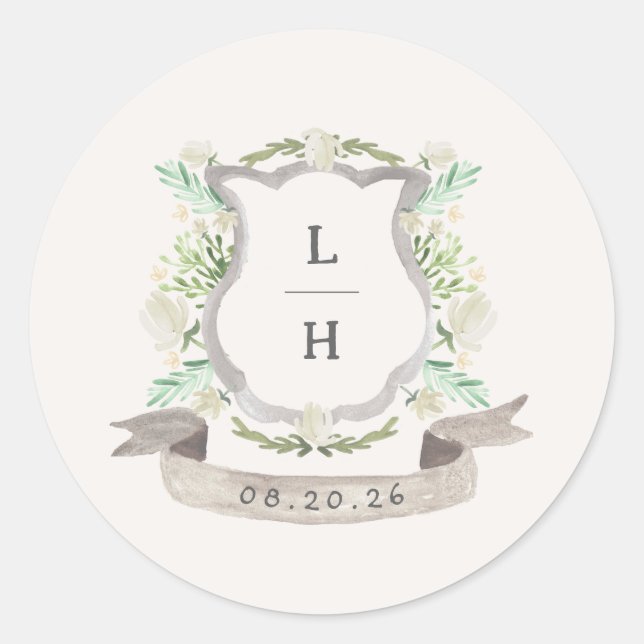 Sticker Rond Mariage de crête florale du printemps (Devant)