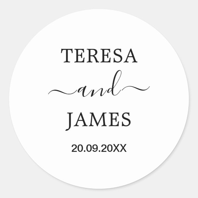 Sticker Rond Mariage de date de la mariée et du groupe personna (Devant)