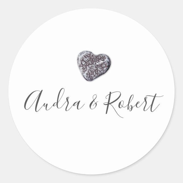 Sticker Rond Mariage de découverte du coeur de galets (Devant)
