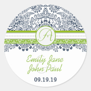 Sticker Rond Mariage de dentelle gris vert de la marine