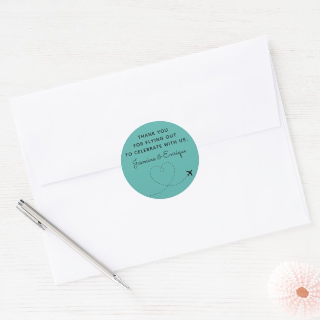 Sticker Rond Mariage de destination de l'avion | MERCI (Enveloppe)
