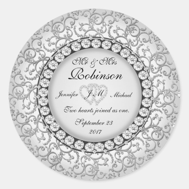 Sticker Rond Mariage de deux coeurs Monogramme Motif (Devant)