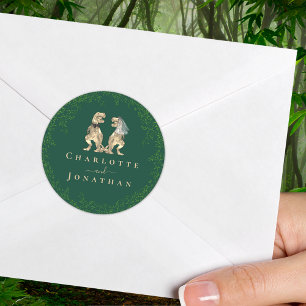 Sticker Rond Mariage de Dinosaure Vert Personnalisé