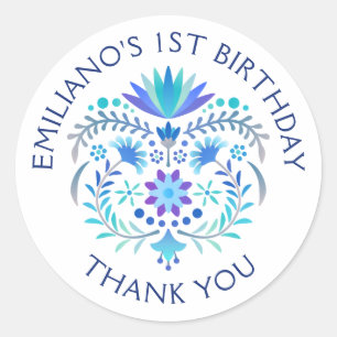 Sticker Rond Mariage de douche Fiesta Blue Anniversaire