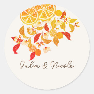Sticker Rond Mariage de Feuillage Citronné Frais d'Amour