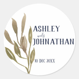 Sticker Rond Mariage de feuilles dorées