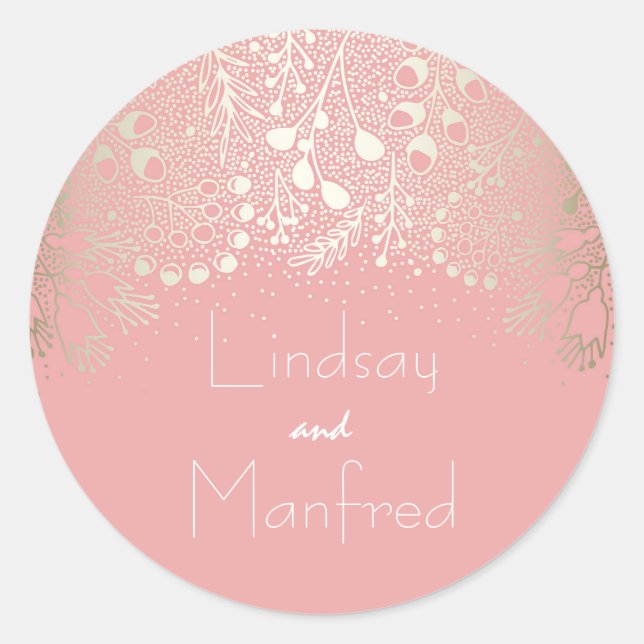 Sticker Rond Mariage de filigrane rose et or (Devant)