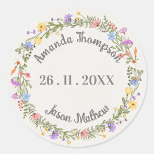 Sticker Rond Mariage de fleur sauvage rose vif violet fleuri