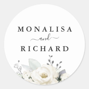 Sticker Rond Mariage de fleurs blanches peintes