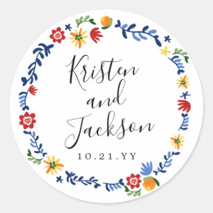 Sticker Rond Mariage de fleurs brodées