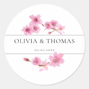 Sticker Rond Mariage de fleurs de cerisier d'aquarelle moderne