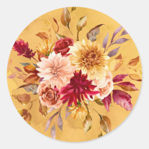 Sticker Rond Mariage de fleurs de dahlia orange et jaune brûlés