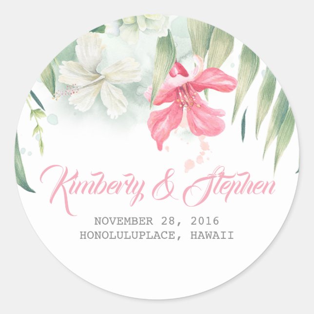 Sticker Rond Mariage de fleurs de plage tropicales (Devant)