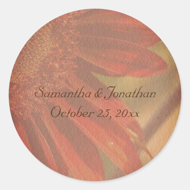 Sticker Rond Mariage de fleurs de tournesol orange personnalisé (Devant)