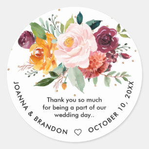 Sticker Rond Mariage de fleurs florales de Bourgogne d'automne