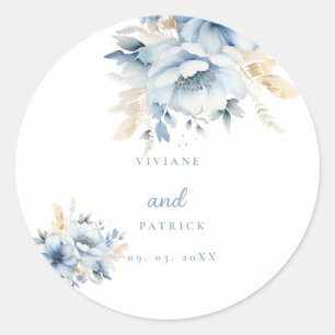 Sticker Rond Mariage de fleurs géométriques bleu foncé