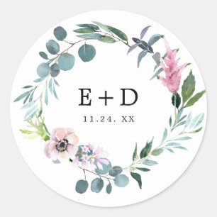 Sticker Rond Mariage de fleurs romantiques monogrammes personna
