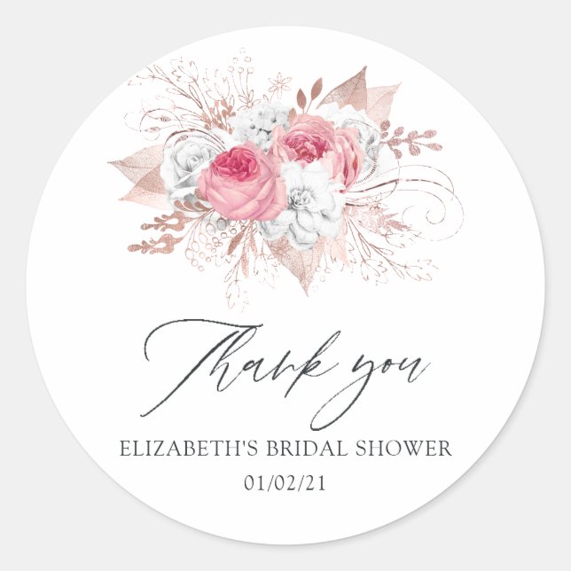 Sticker Rond Mariage de Fleurs Rose et Or Rose (Devant)