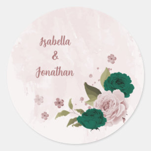Sticker Rond mariage de fleurs rose vert émeraude