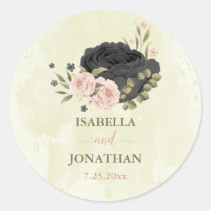 Sticker Rond mariage de fleurs roses noires