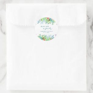 Sticker Rond Mariage de fleurs tropicales peintes à la main